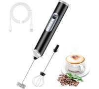 Mousseur à lait électrique portatif avec 2 fouets - Rechargeable par USB, mélangeur à mousse à café à 3 vitesses pour latte, cappuccino, chocolat chaud, œuf et produits laitiers - Noir
