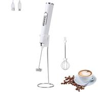 Mousseur à lait électrique portatif avec 2 têtes, fouet à café en mousse rechargeable par USB, 3 vitesses, mélangeur pour latte, cappuccino, chocolat chaud, œuf (blanc avec support)