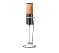 Mousseur à lait électrique portatif en acier inoxydable avec support de rangement pour café, latte, matcha, protéiné, smoothie, chocolat chaud (bois)