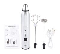 Mousseur à lait électrique rechargeable, mélangeur à café manuel à 3 vitesses avec charge par USB, inclut un fouet en forme de ballon pour la mousse de latte, le battage d’œufs et (Argent)