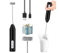 Mousseur à lait électrique rechargeable pour café avec fouet en acier inoxydable et 3 vitesses, USB-C pour cappuccino, latte, matcha et poudre de protéine (noir)