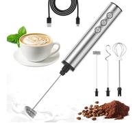Mousseur à lait électrique rechargeable USB 3 fouets acier inoxydable, 3 vitesses réglables, café, crème, cappuccino.