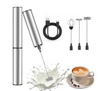 Mousseur à Lait Électrique Rechargeable USB,Batteur à Lait Sans Fil en Acier Inoxydable avec Double Fouet & 3 Embouts,Fouet Électrique,Mini Mixeur pour Café,Latte,Cappuccino,Matcha et Boissons