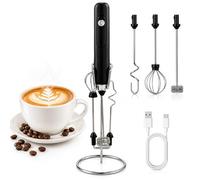 Mousseur à lait électrique rechargeable USB-C | 3 vitesses et 3 têtes mélangeurs, mousseur à lait portable avec écran, compact, pour lait, chocolat chaud