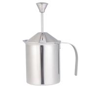 Mousseur à Lait Manuel Pichet Argenté 400 Cc, en Acier Inoxydable | Double Filtre, Pompe à Pression, Couvercle Piston, pour Lait à Maison Café