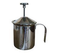 Mousseur à lait manuel - Pompe manuelle en acier inoxydable - Double couche - Pichet de couvercle résistant aux éclaboussures - Pour cappuccino, latte, chocolat chaud, crème, , café, cuisine