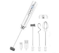 Mousseur à lait portable avec double fouet, 3 vitesses USB rechargeable par USB, pour café, acier inoxydable 304, argent