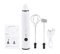 Mousseur à lait rechargeable, mélangeur électrique de café, batteur à œufs portable avec 3 réglages de vitesse, mousseur à lait rechargeable par USB pour l’art du latte, les soupes (Blanche)