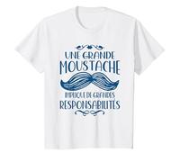 Moustache Bleue Prévention Cancer Prostate & Responsabilités T-Shirt, Enfant, Blanc, 8 Ans