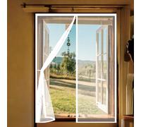 Moustiquaire 111 x 216 cm Maille Ultra-Fine, Fermeture Auto Aimants, Bande Auto-Agrippante, Se Ferme Tout Seul, Moustiquaire Fenetre Magnétique pour de Balcon, Chambre, Blanc