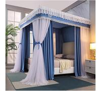 Moustiquaire à baldaquin de Luxe européenne, Rideau de lit décoratif Romantique avec Support en métal (Bleu 180 x 200 cm)