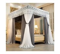 Moustiquaire à baldaquin pour lit Double, Queen Size ou King Size, Rideau de lit brodé Style Palais européen, décoration de Chambre (Couleur : Gris-A, Taille : 150 x 200 x 200 cm)