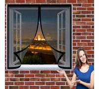 Moustiquaire à Fermeture Aimantée 90 x 115 cm Aimantée Auto-Adhésif Rideau Laisse Passer L'Air Frais Moustiquaire Fenetre pour Divers de Fenêtres, Noir