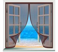 Moustiquaire Aimantée 130 x 340 cm Maille Ultrarésistante Ultra Fines Moustiquaire Baie Vitree Coulissante Joint Magnétique de Haut en Bas pour Couloirs, Porte et Fenêtre, Marron