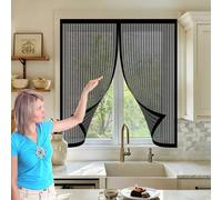 Moustiquaire Baie Vitree Coulissante 132 x 173 cm Puissants Aimants, Fermeture Automatique, avec Bande Adhésive Moustiquaires Ementer Aimanté pour Porte Fenêtre, Balcon, Noir