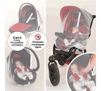 Trois Kilos Sept - Moustiquaire élastique à Zip 3 en 1 - Taille Universelle - Lit bébé, Cosy, Poussette - Filet Anti Moustiques Tigres, Insectes - Protection Fine & Résistante - Sac Inclus - Blanc