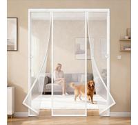 Moustiquaire de Double Porte Magnétique Sans Perçage Rideau Double Porte Anti Mouches et Insectes Deux côtés ouverts Fermeture Automatique Pour Fenêtres Patio Couloirs-White||245x220cm(96x87in)