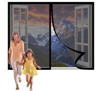 Moustiquaire de Fenêtre 178 x 106 cm Moustiquaire Fenetre Ajustable Puissants Aimants pour Portes Fenêtres Balcon Séjour, Noir