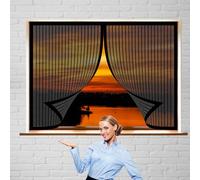 Moustiquaire de Fenêtre Magnétique 105 x 135 cm en Maille Rideau Aimantée Laisse Passer L'Air Frais Moustiquaire Fenetre pour Divers de Fenêtres, Noir