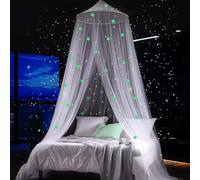 Moustiquaire de Lit avec Étoile Fluorescente Chambre Enfant, Ciel de Lit Fille, Moustiquaire Lit Bébé avec Etoiles Phosphorescentes, Universelle Moustiquaire dôme Anti moustiquaire,Moustiquaire Voyage