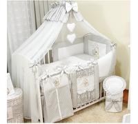Moustiquaire de lit bébé XXL Ciel avec support Grande Taille Cœurs Blanc avec Carreaux Gris avec Flèche. Moustiquaire décorative
