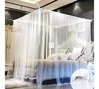 Moustiquaire de lit carrée, Baldaquin en Polyester Lits, Moustiquaire pour lit Double et lit Simple avec Outil d'installation, pour se protéger efficacement des moustiques, Blanc (2 * 2 * 1.8cm)