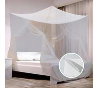 Moustiquaire de Lit,Ciel de Lit Cabane,Blanche Moustiquaire Filet,Baldaquin Grand Carrée Simples et Doubles Universelle,pour Intérieur et Extérieur 200x180x165 cm