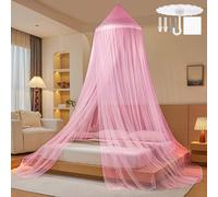 Moustiquaire de Lit,Ciel de Lit Grande Moustiquaire Dôme Polyester pour Lit Double et Simple,Mailles Fines Baldaquin avec Adhésif Vis Crochet pour Voyage et Maison Jardin,Rose 60x250x1100cm