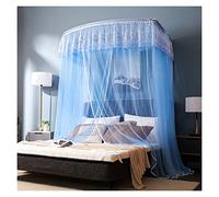 Moustiquaire de lit de Luxe en Dentelle - Moustiquaire carrée à 4 Coins, Rideau posé au Sol pour Lits de 1,5 m, Style Princesse, Design Palais Bleu - Idéal pour la Protection contr