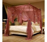 Moustiquaire de lit de Luxe Princesse à 4 poteaux d'angle, élégant Rideau de lit en Polyester, Installation Facile pour Chambre à Coucher, Voyage (Rose 200 x 220 cm)