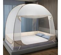 Moustiquaire de Lit, Moustiquaire Lit 2 Places avec Fermeture éclair, Double Porte moustiquaire de lit Pliable, Tente Moustiquaire pour Chambre, Dortoirs, Camping, Hôtel (Marron, 200×150×150cm)