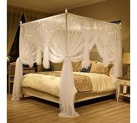 Moustiquaire de Luxe Princesse à 4 poteaux d'angle, Rideau de lit élégant en Polyester, Installation Facile pour Chambre à Coucher, Voyage (Blanc 150 x 200 cm)