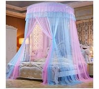 Moustiquaire de Luxe, Princesse Élégant Ciel de Lit Baldaquin Rideau de Lit Décoration Chambre Bleu Rose(Hauteur:2.7M)