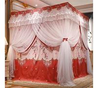 Moustiquaire De Luxe Princesse Quatre Coins Lit Rideau Auvent Filet Moustiquaire Literie Rideau De Lit Double Couche Amovible,Rose,200 * 220cm