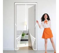 Moustiquaire de Porte 101 x 236 cm Ne Nécessite Aucun Perçage et Grâce Au Montage Facile Rideau Moustiquaire Porte Magnétique Sans Perçage pour Balcon Salon Chambre Portes, Blanc