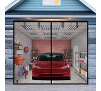 Moustiquaire de porte de garage pour 1 voiture de garage de 2,9 x 2,4 m, moustiquaire magnétique de garage avec maille en fibre de verre rétractable et fond lesté robuste, assemblage et passage