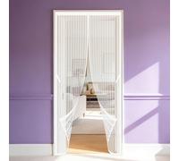 Moustiquaire de Porte Magnétique 119 x 268 cm Sans Perçage, Installation Facile Maille Ultra Fine Moustiquaire Se Ferme Tout Seul Convient Aux Balcons, Caves et Chambres, Blanc