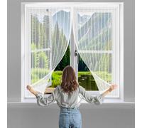 Moustiquaire de Porte Ou Fenetre 98 x 110 cm Installation Facile Rapide Sans Outils, Aimantée Moustiquaire avec Crochet et Ruban de Montage pour Portes et Fenêtres, Blanc