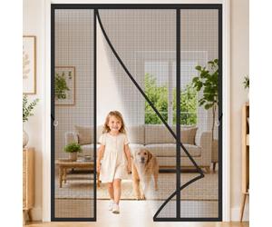 Moustiquaire Double Battant Aimantée 130x280cm Bande lestée en bas pour éviter que le rideau ne se soulève avec le vent Pour balcon et porte coulissante Noir