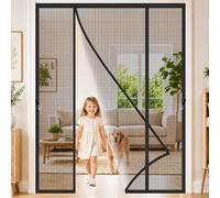 Moustiquaire Double Battant Aimantée 210x275cm Bande lestée en bas pour éviter que le rideau ne se soulève avec le vent pour Portes-Fenêtres Balcon Séjour Double Noir