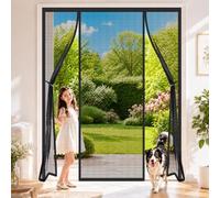 Moustiquaire Double Battant Aimantée Noir 155x240cm Facile à Installer Rideaux Toile Insect Ecran avec Aimants et Bande Adhesive Mains Libres pour Enfants et Animaux de Compagnie