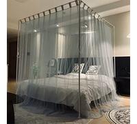 Moustiquaire élégante à 4 Coins avec Couvercle supérieur Anti-poussière pour lit Adulte, Adolescentes, Filles et garçons ; Ciel de lit pour lit Double/Double/Queen/King Size (Bleu-Gris-C, King)