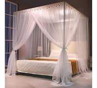 Moustiquaire élégante à 4 Coins pour lit Adulte, Adolescentes, Filles et garçons ; Ciel de lit pour lit Simple/Double/Queen/King Size (Blanc-B, Queen)