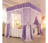 Moustiquaire élégante et Luxueuse à 4 Coins, Rideau à Volants pour lit de Princesse, Double Couche élastique, pour décoration de Chambre d'adulte (Violet 150 x 200 x 200 cm)