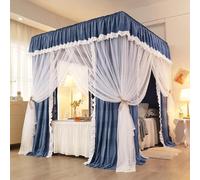 Moustiquaire élégante et Luxueuse à 4 Coins, Rideau à Volants pour lit de Princesse, Double Couche élastique, pour décoration de Chambre d'adulte (Bleu 2, 180 x 220 x 200 cm)
