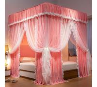 Moustiquaire élégante et Luxueuse à 4 Coins, Rideau à Volants pour lit de Princesse, Double Couche élastique, pour Chambre d'adulte (Rose 2, 180 x 220 x 200 cm)