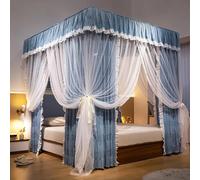 Moustiquaire élégante et Luxueuse à 4 Coins, Rideau à Volants pour lit de Princesse, Double Couche élastique, pour Chambre d'adulte (Bleu 2 200 x 220 x 200 cm)