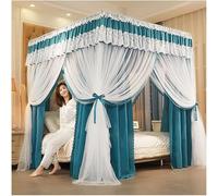 Moustiquaire européenne, Rideau de lit avec Pompons brodés en Dentelle, Taille Queen/Double, Bleu 200 x 220 cm / 79 x 87 Pouces