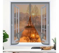 Moustiquaire Fenetre 104 x 138 cm Anti Mouche Maille Ultra Fine, Protection Contre Les Moustiques, Fermeture Automatique Rideau Anti Moustique pour Tous Types de Fenêtres, Gris