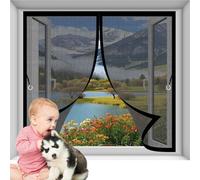 Moustiquaire Fenetre 105 x 88 cm Joint Magnétique de Haut en Bas avec Fermeture Automatique Rideau Magnétique Anti-Insectes pour Toutes Les Tailles de Fenêtre, Noir